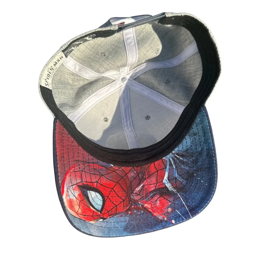 Marvel Spider-Man Snapback Hat Grey Navy Blue Metallic Spider Logo Flat Bill Cap